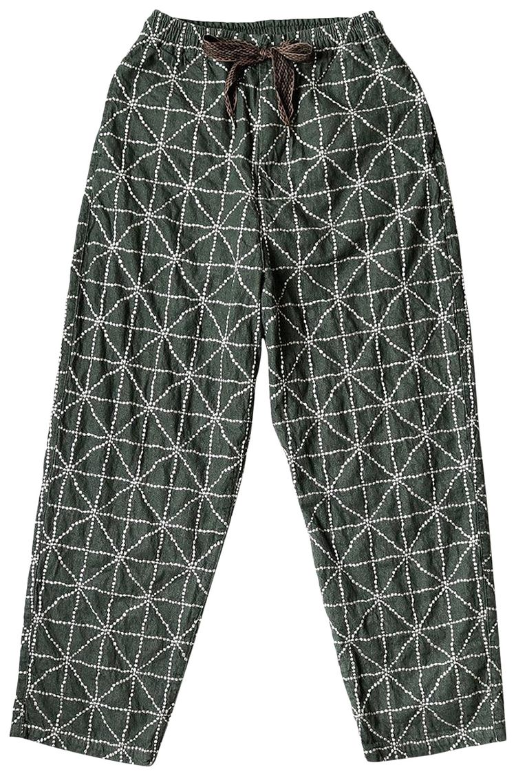 Kapital 8oz Color Denim Folk Dojo Embroidery Easy Pants Green