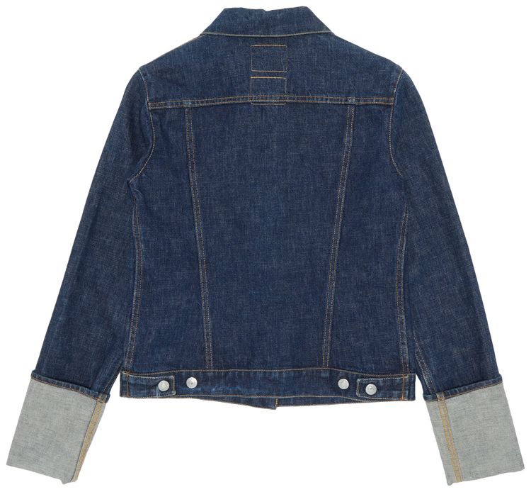 Vintage Helmut Lang 2 Pocket Turn Up Sleeve Raw Denim Jacket Blue