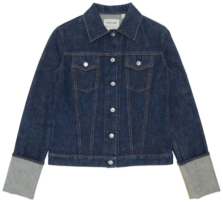 Vintage Helmut Lang 2 Pocket Turn Up Sleeve Raw Denim Jacket Blue