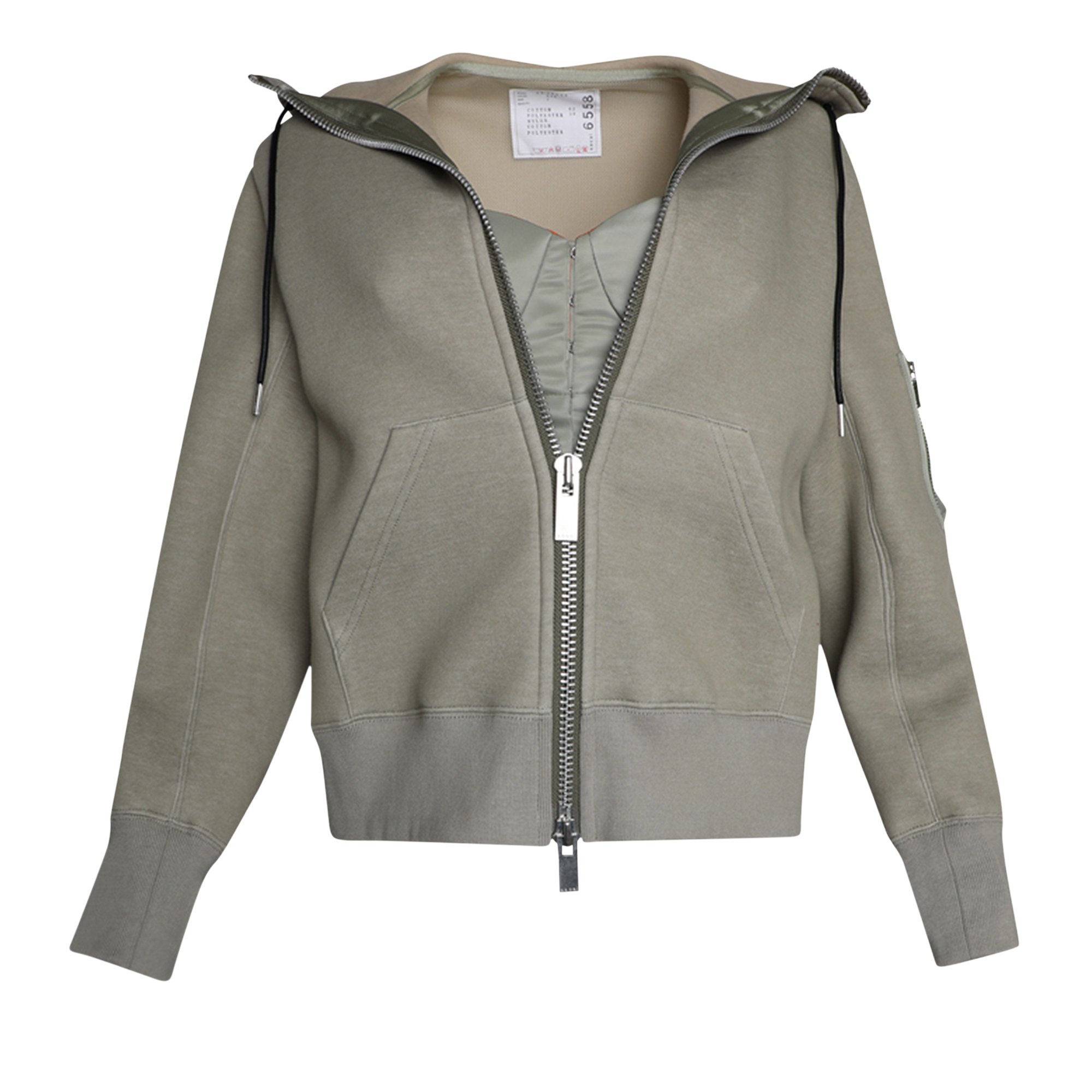 Buy Sacai Nylon Twill X Sponge Sweat Hoodie 'Khaki/Beige' - 23