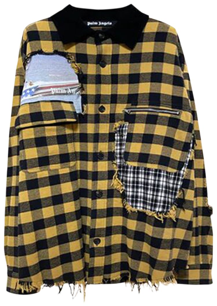 Palm Angels Mended Check Overshirt Vibrant Yellow