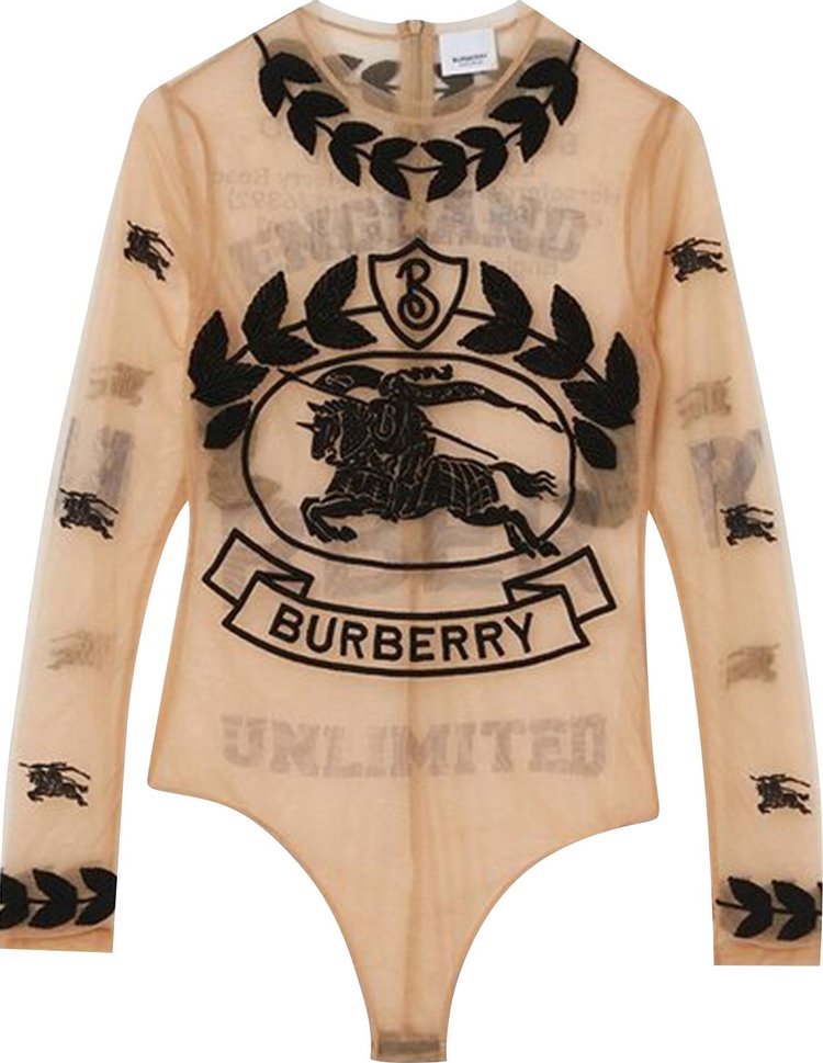 Burberry Embroidered Graphic Logo Mesh Bodysuit 'Camel'