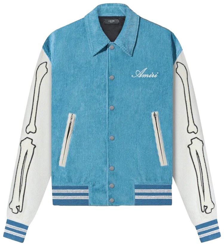Amiri Corduroy Bones Varsity Jacket Carlori Blue