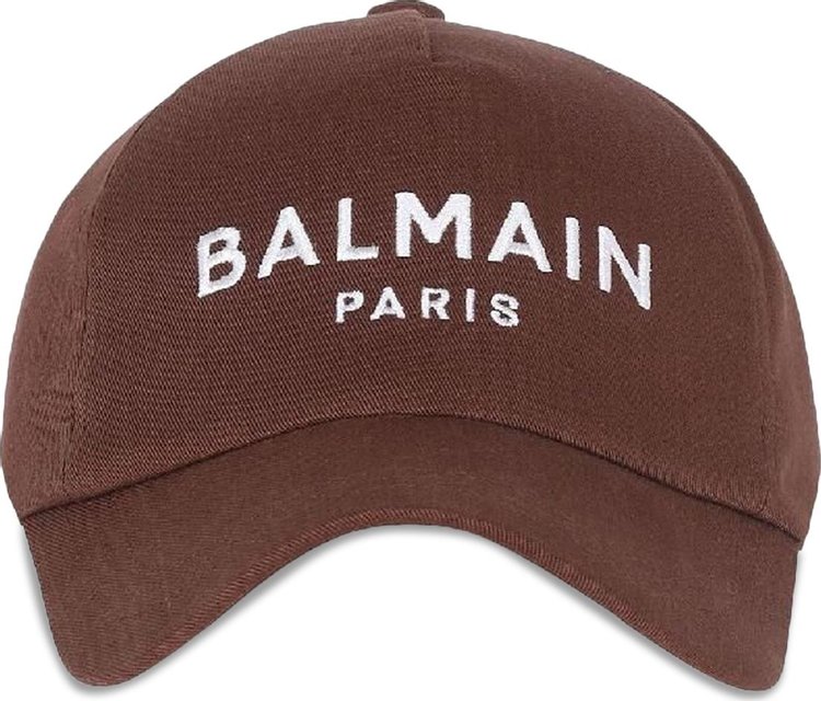 Balmain Logo Embroidered Cap BrownWhite