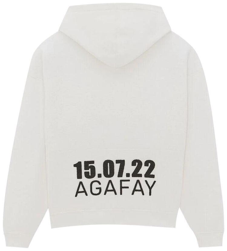 Saint Laurent Logo Print Hooded Sweatshirt NaturalBlack