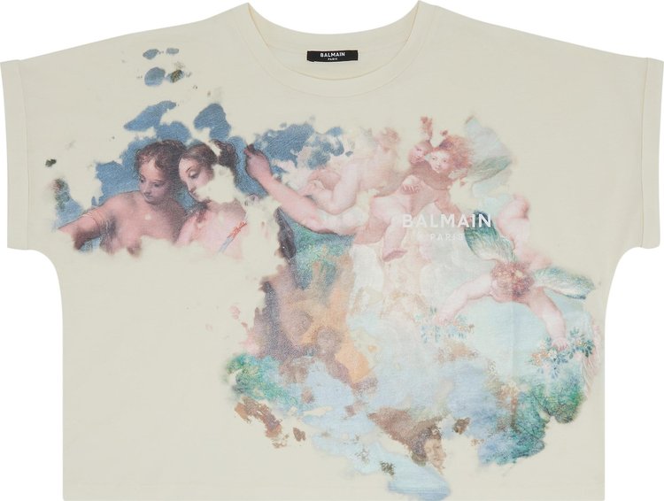 Balmain Pastel Printed Cropped T-Shirt 'Ficelle/Pastel'