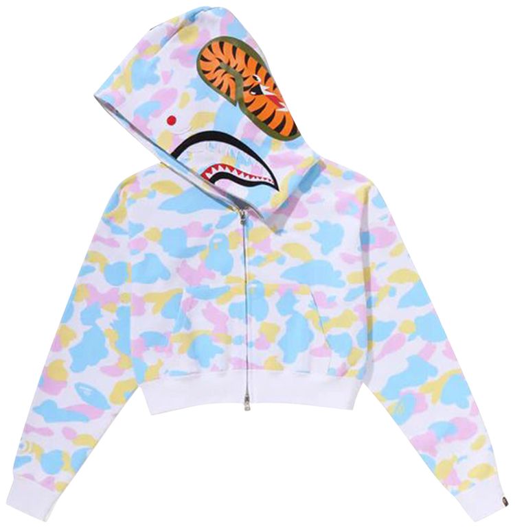 BAPE New Multi Camo Cropped Shark Full Zip Hoodie White