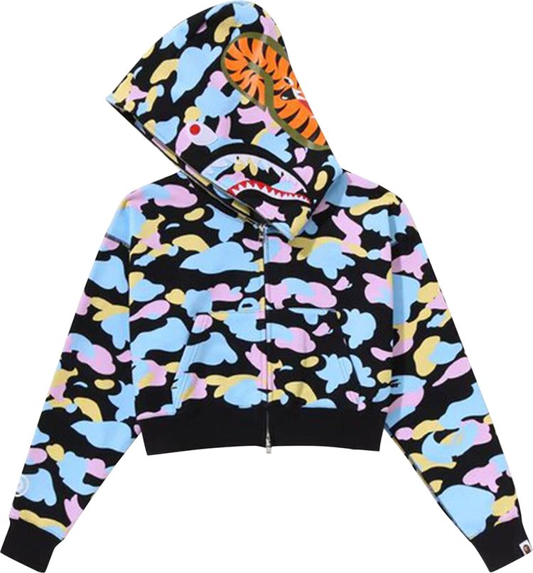 BAPE New Multi Camo Cropped Shark Full Zip Hoodie Black