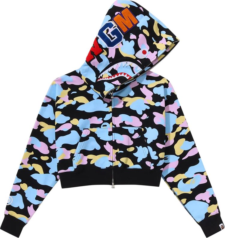 BAPE New Multi Camo Cropped Shark Full Zip Hoodie Black