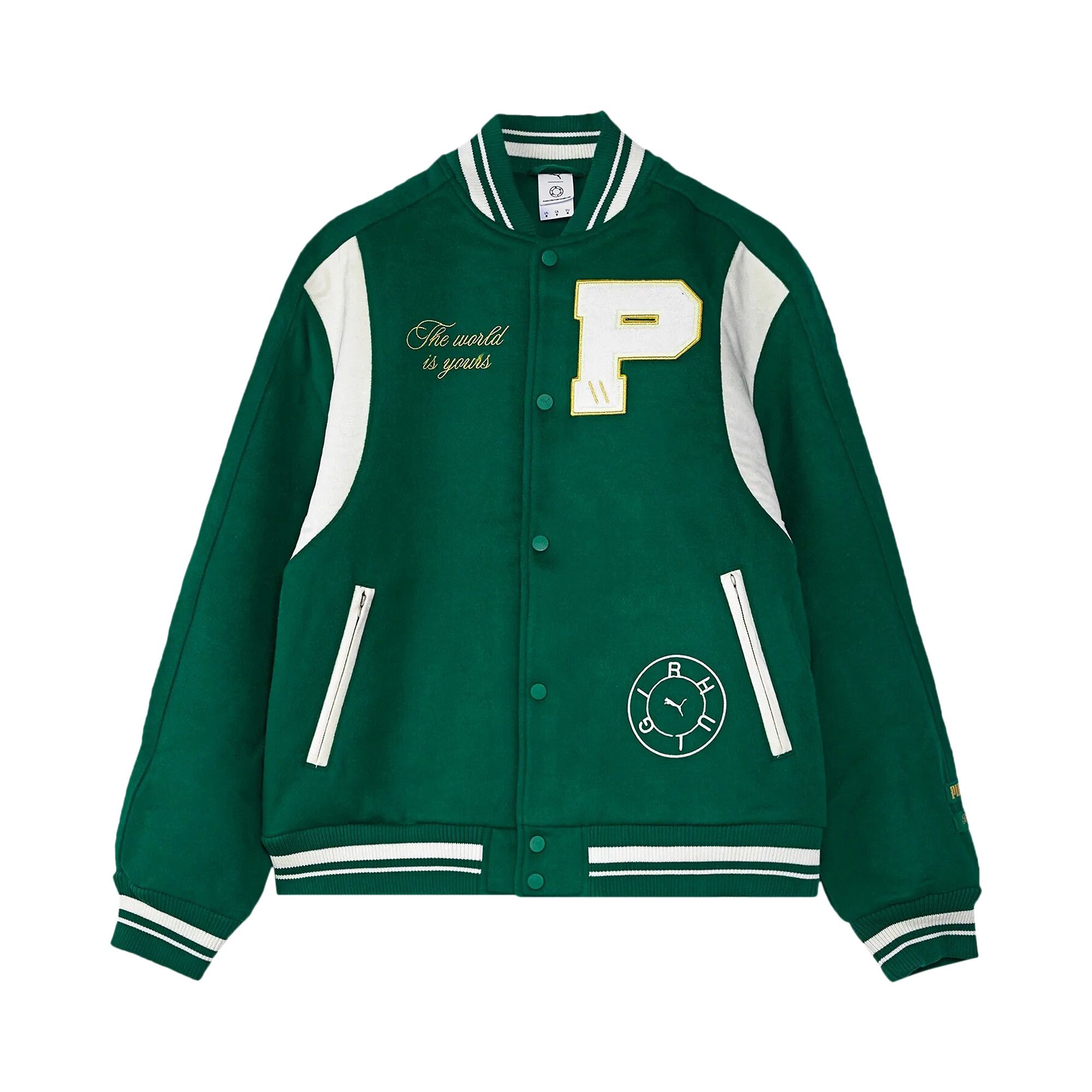 Buy Puma x Rhuigi Varsity Jacket 'Evergreen' - 539695 94 | GOAT