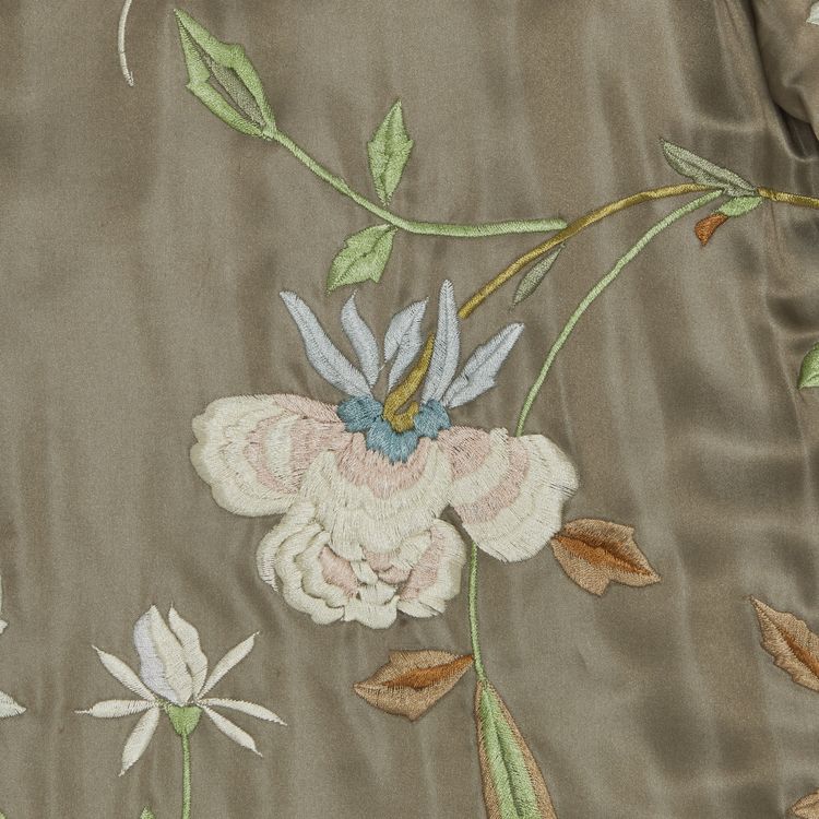 Vintage Gucci By Tom Ford Floral Embroidered Silk Long Sleeve Shirt Grey