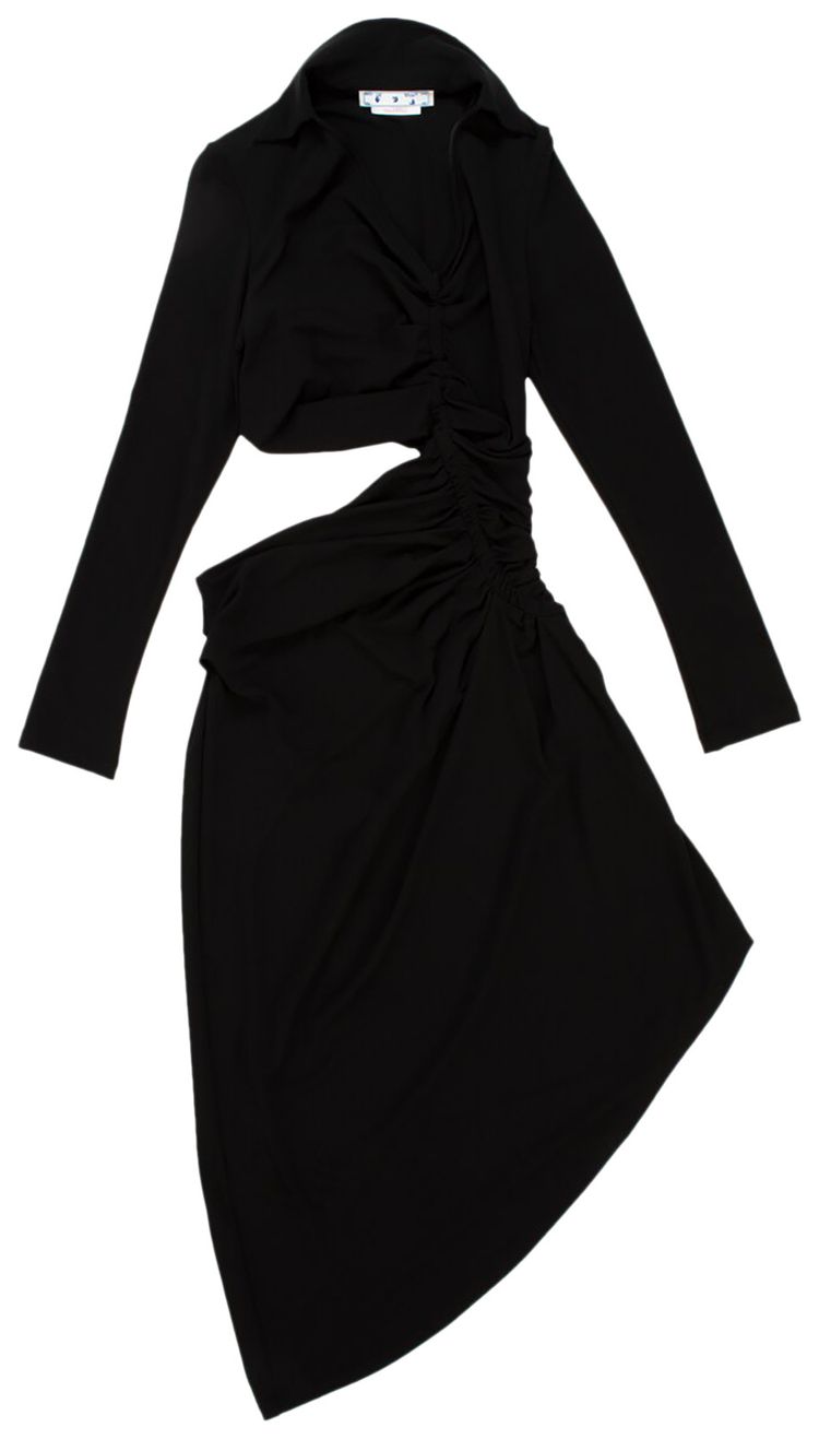 Off White Vi Crepe Draped Midi Dress Black