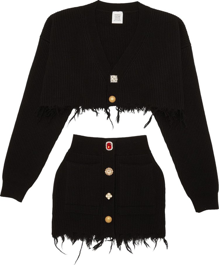 Vetements Cropped Cardigan And Skirt Knitted Set 'Black'