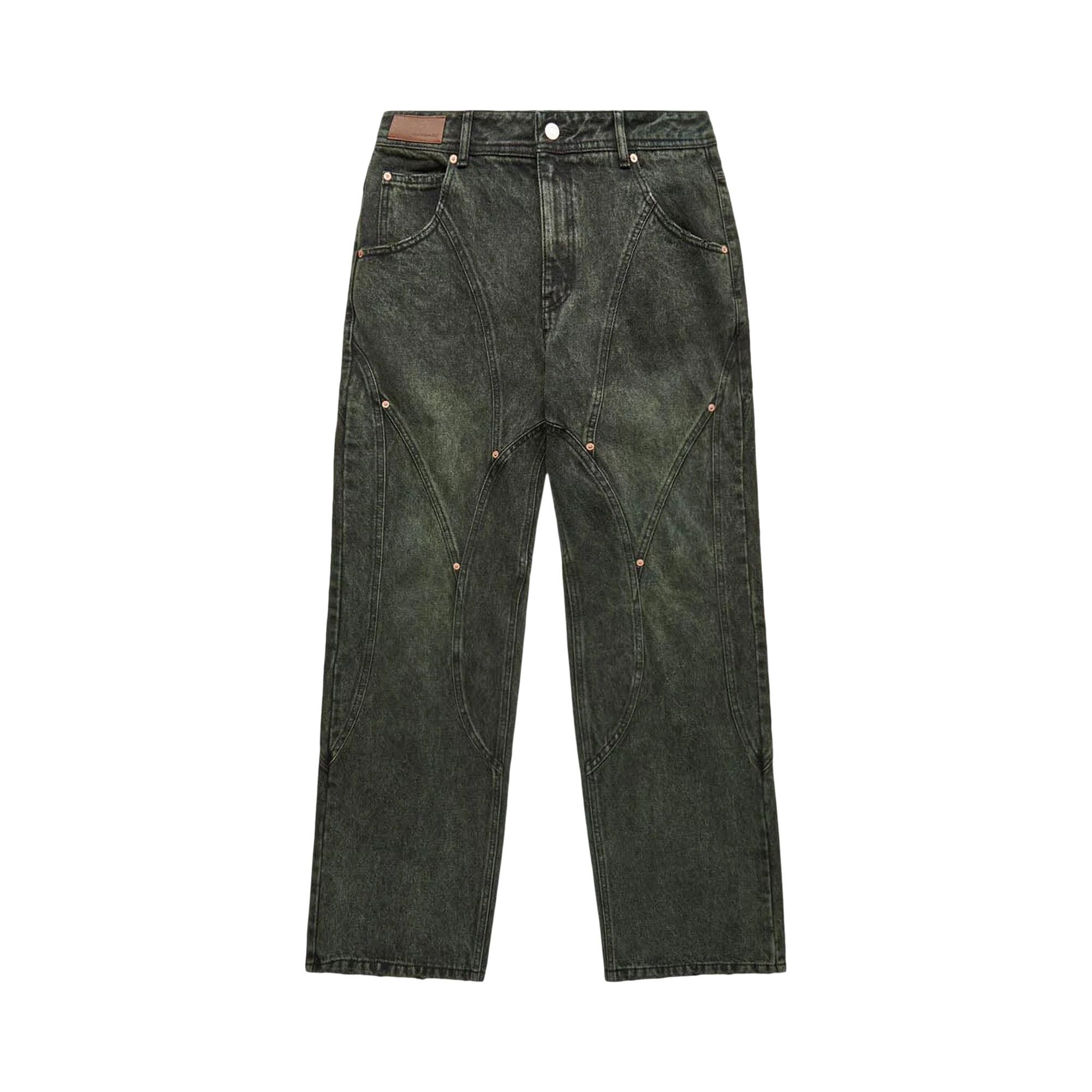 【ANDERSSON BELL】 SCRATCH CURVED WIDE JEANS Buy Andersson Bell Brick Curve Panel Wide Jeans 'Dark Green