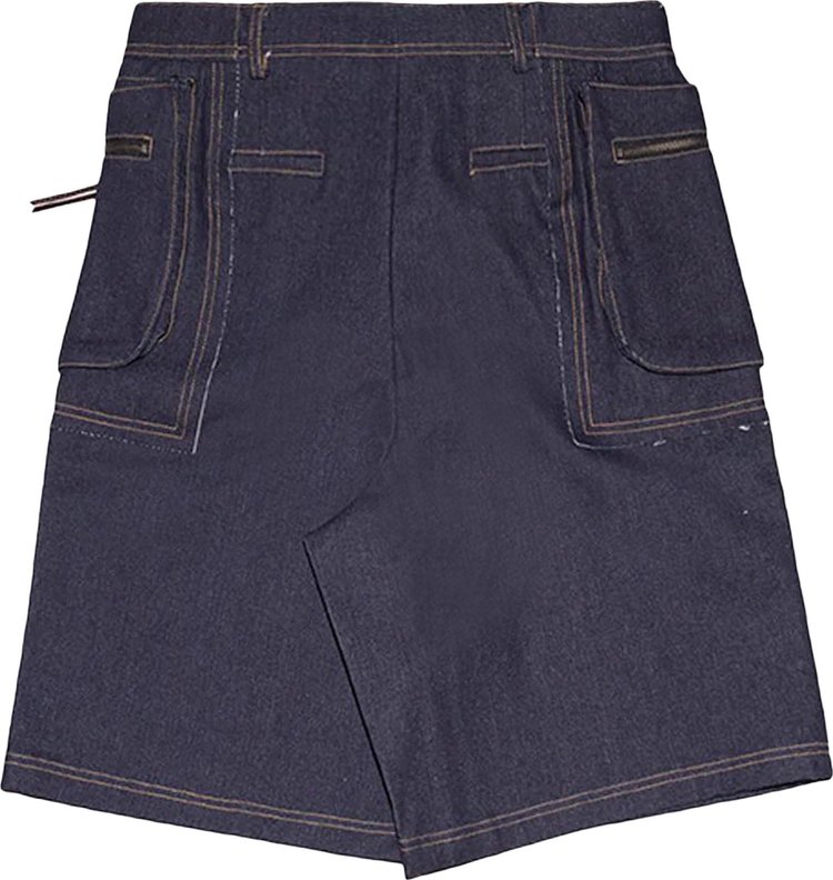 Andersson Bell Raw Edge Cargo Denim Shorts Indigo