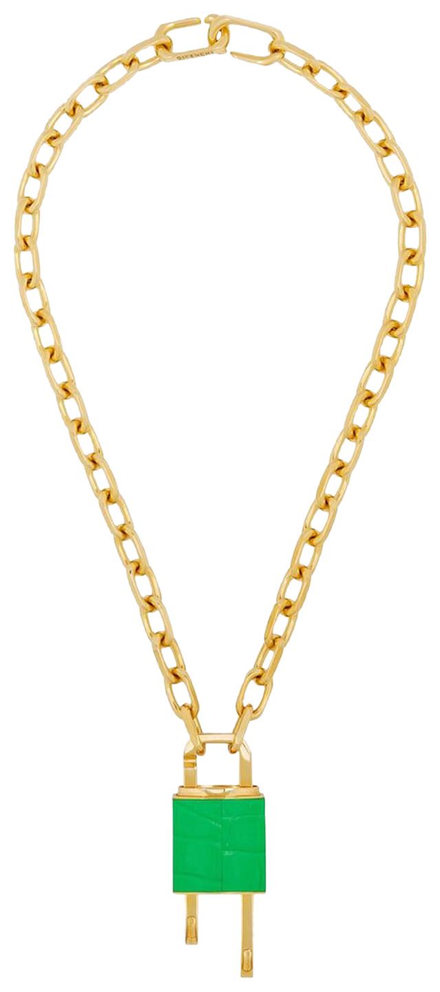 Givenchy Lock Hobo Leather Necklace Neon GreenGolden