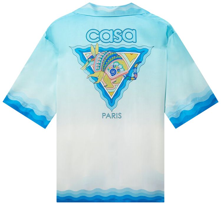 Casablanca Cuban Collar Short Sleeve Shirt Blue