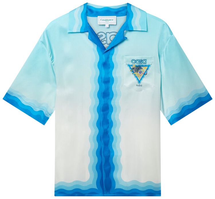 Casablanca Cuban Collar Short Sleeve Shirt Blue