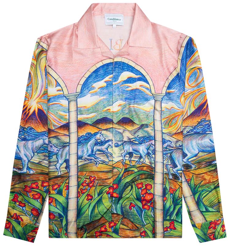 Casablanca Cuban Collar Long Sleeve Shirt Pink