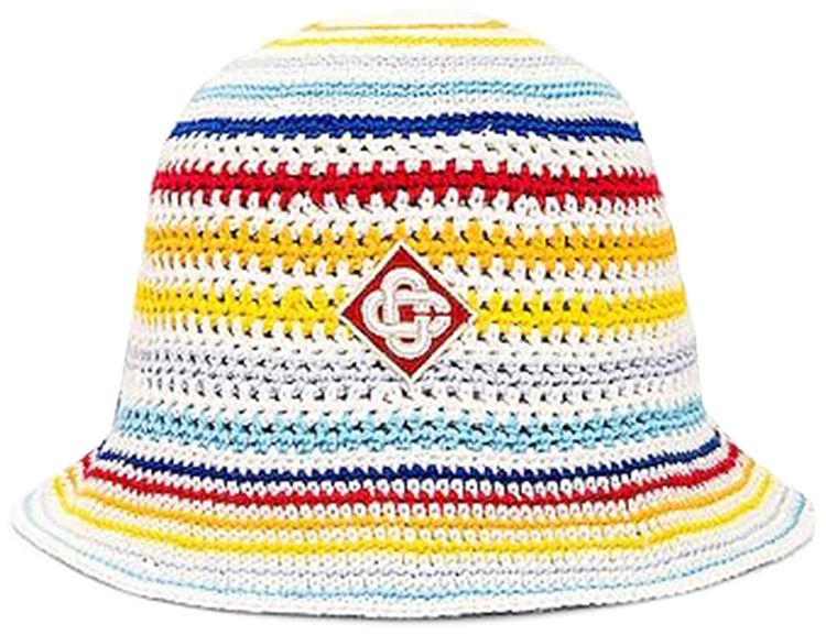 Buy Casablanca Mini Striped Logo Crochet Hat 'White' - AS23 HAT 029 01 ...