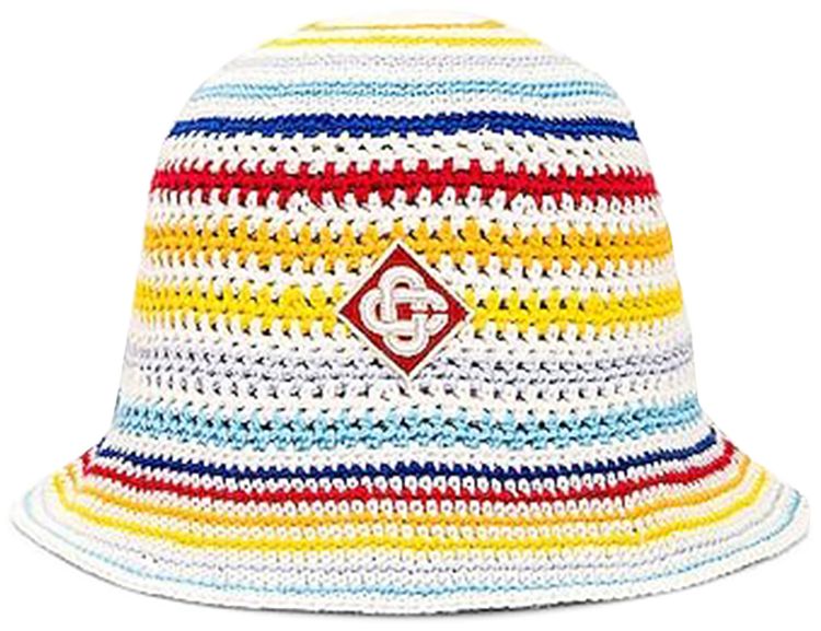 Casablanca Mini Striped Logo Crochet Hat 'White'