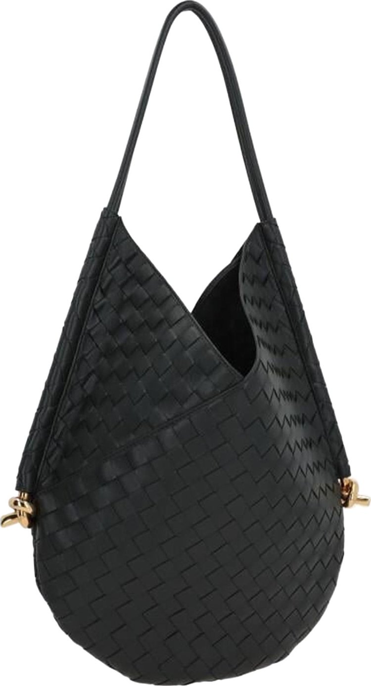 Bottega Veneta Medium Hobo Intrecciato Shoulder Bag in Black & Muse Brass