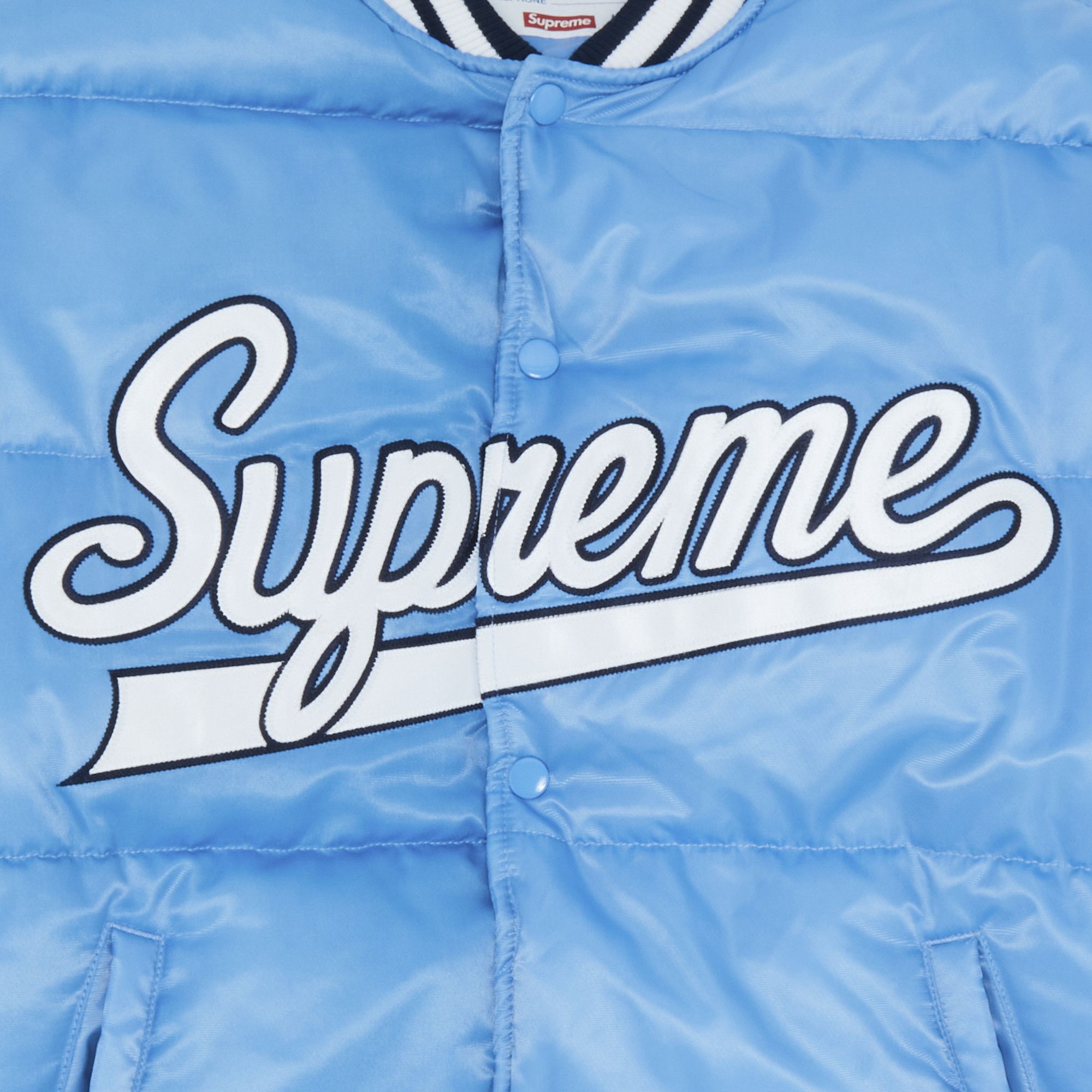 Supreme script varsity puffy jacket hot sale
