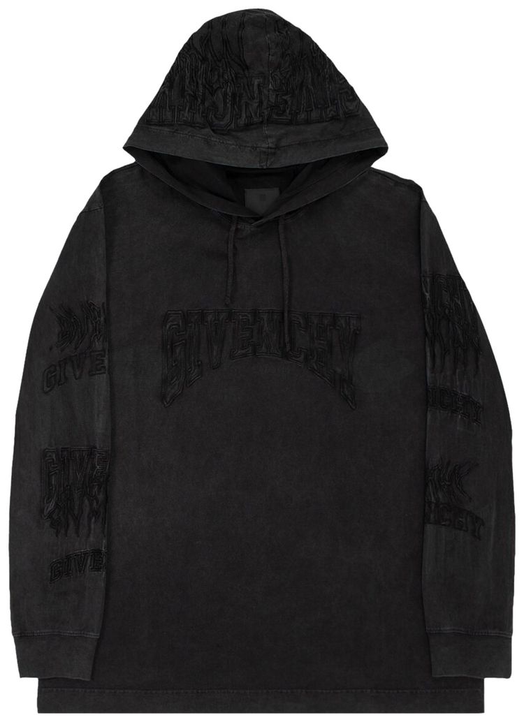 Givenchy Embroidered Logo Faded Effect Hoodie Faded Black