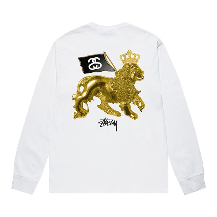 Stussy Gold Lion Long Sleeve Tee White