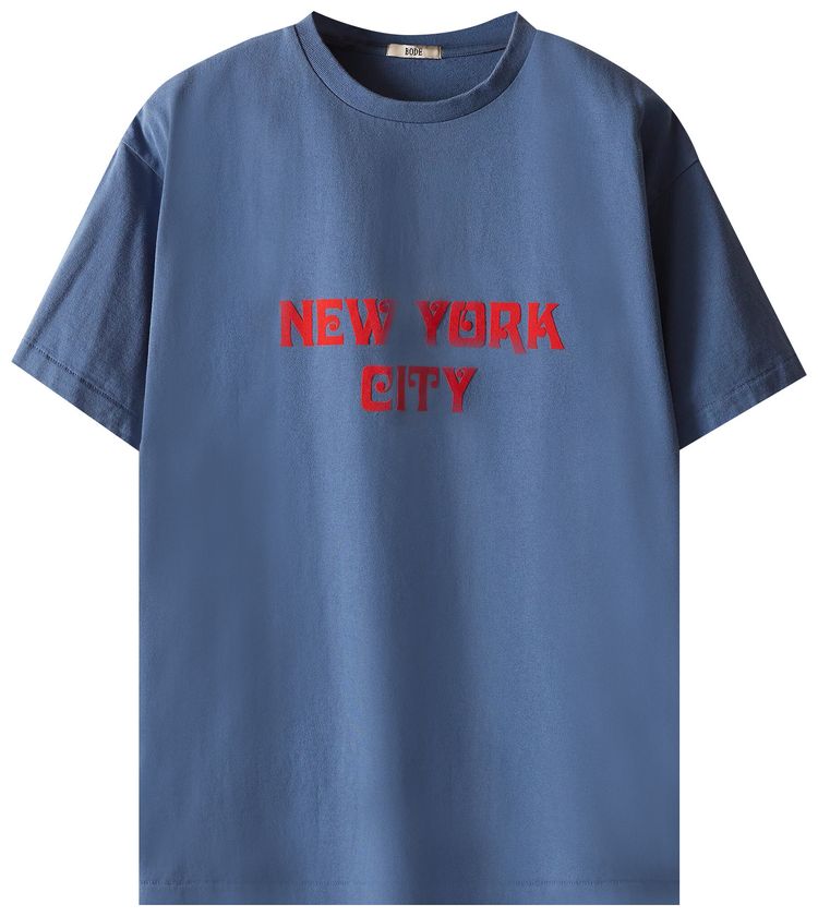 Bode Flocked Nouveau Tee Blue