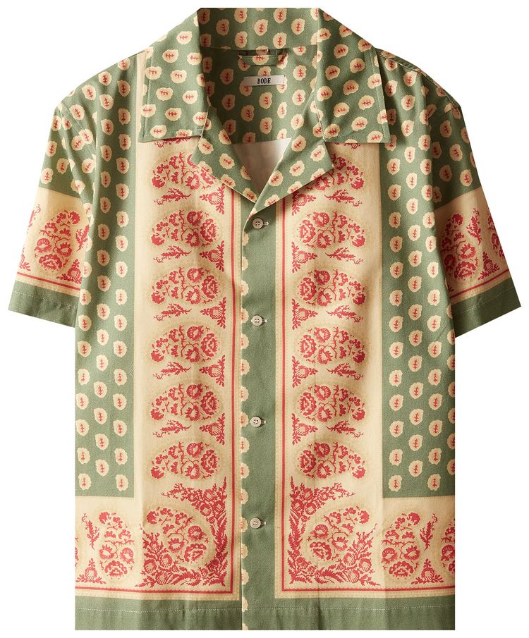 Bode Paisley Frame Long Sleeve Shirt Teal Multicolor