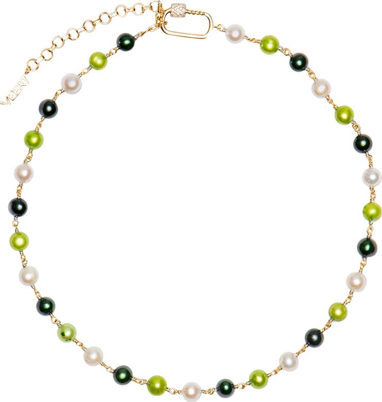 VEERT The Single Multi Green Freshwater Pearl Necklace 'Yellow Gold'