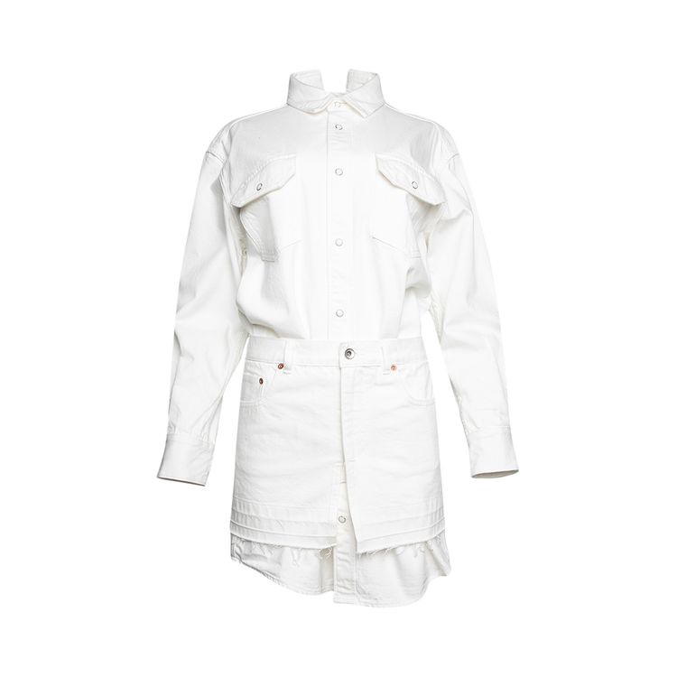 sacai denim dress Sacai Women's T-Shirt Spliced Denim Minidress - Off White Blue