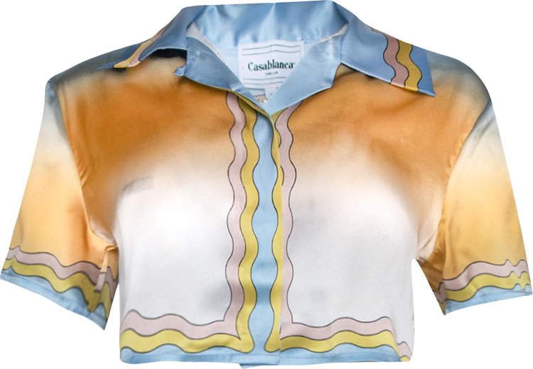 Casablanca Cuban Collar Cropped Silk Short-Sleeve Shirt 'La Danse'