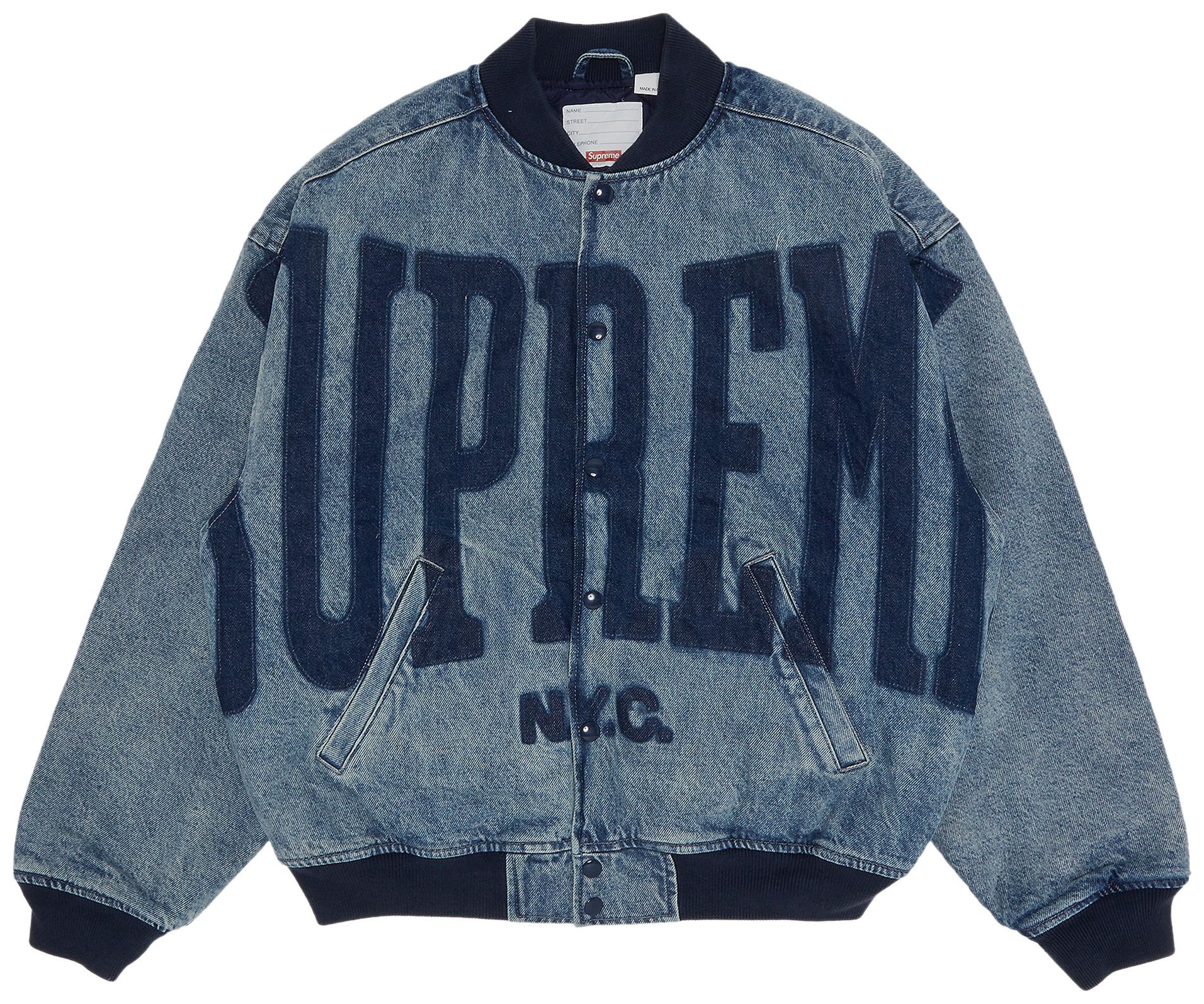 Buy Supreme Washed Knockout Denim Varsity Jacket 'Washed Blue