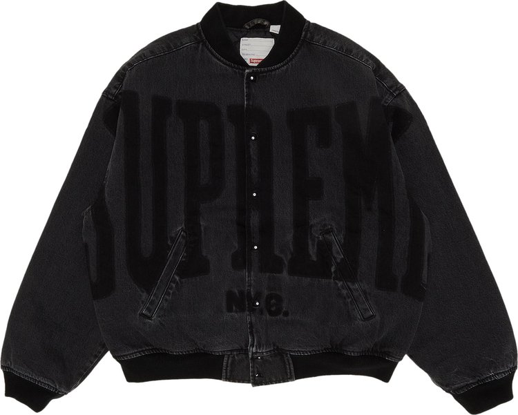 Supreme Washed Knockout Denim Varsity Jacket 'Washed Black'
