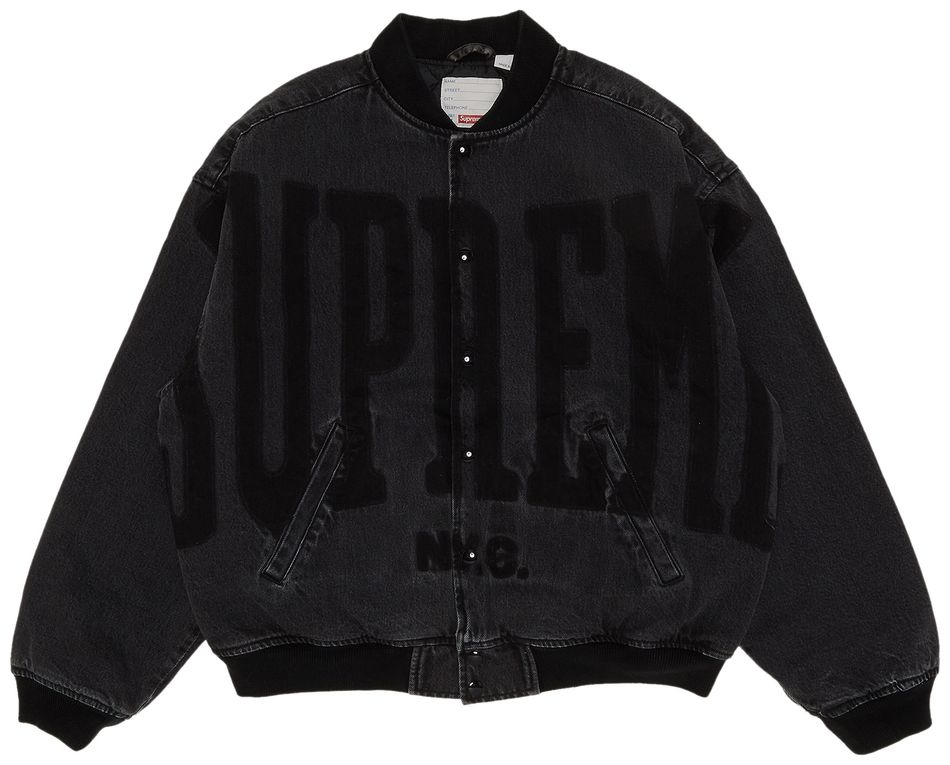 Buy Supreme Washed Knockout Denim Varsity Jacket 'Washed Black