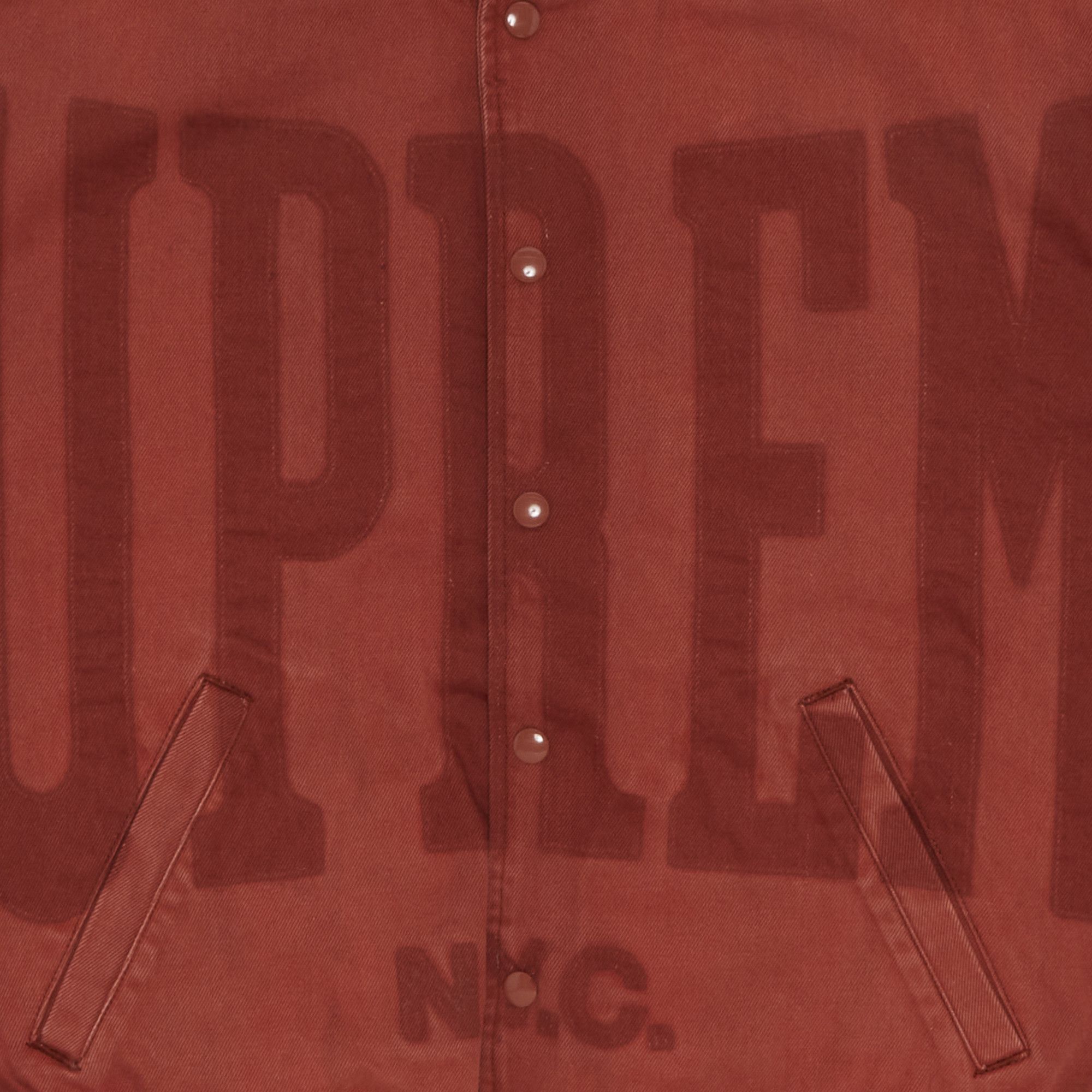Buy Supreme Washed Knockout Denim Varsity Jacket 'Rust Buy Supreme Washed Knockout Denim Varsity Jacket 'Rust