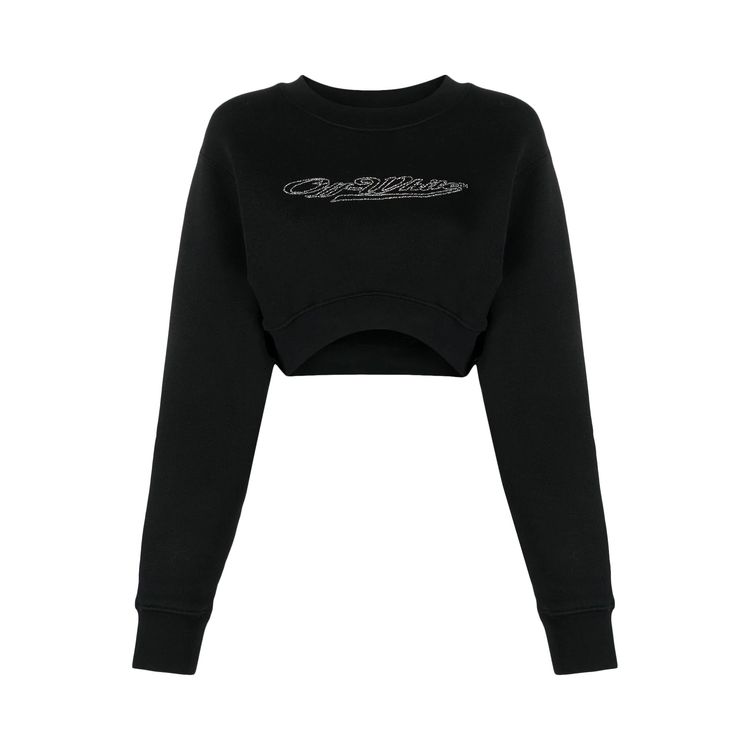Off White Bling Baseball Sup Crop Crewneck Sweatshirt BlackWhite