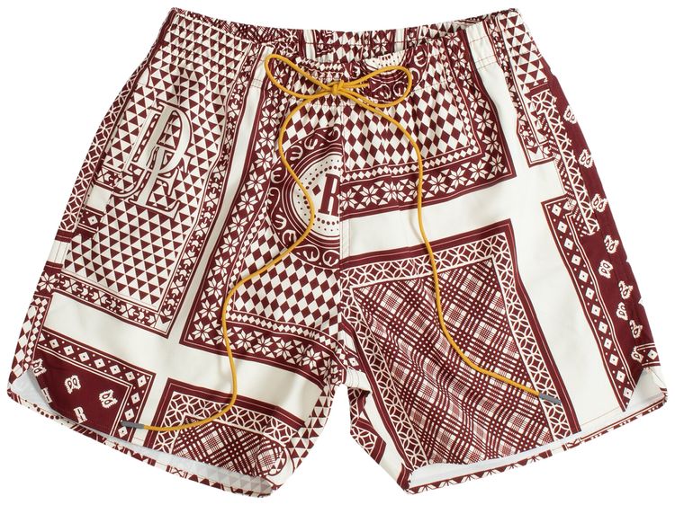 Rhude Card Print Swim Trunk MaroonMulticolor