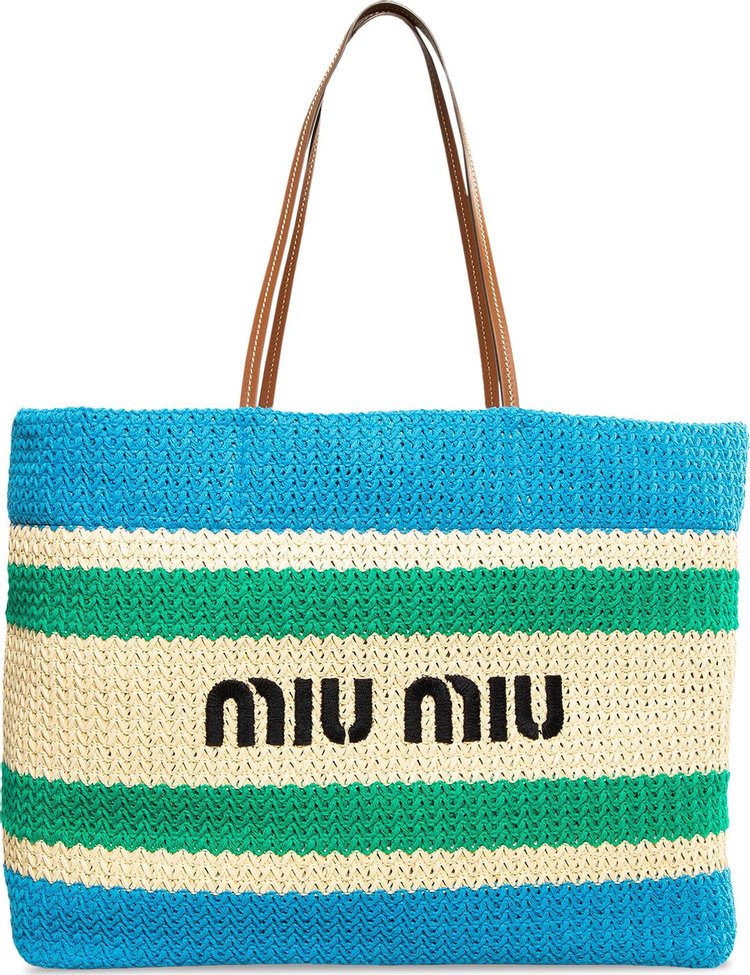 Miu Miu Striped Rafia Tote Bag 'Green/Blue'