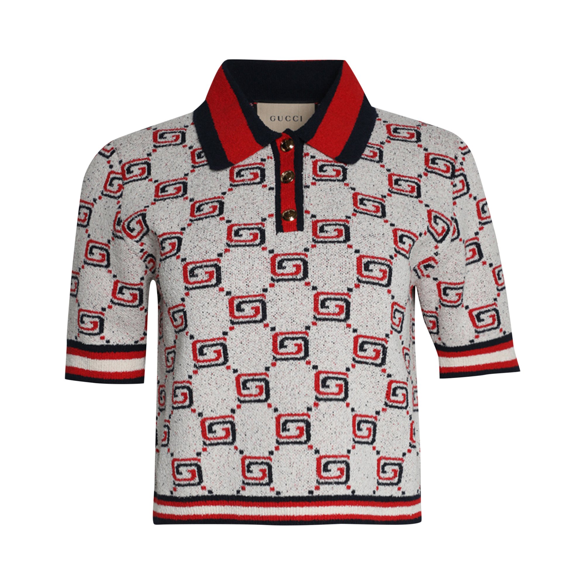 Gucci GG Jacquard Polo Shirt 'Ivory/Red/Ink'