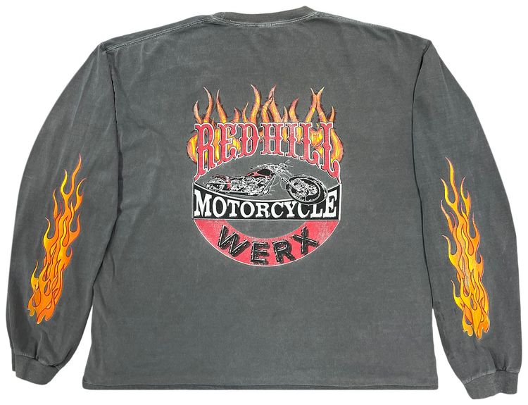 Vintage Redhill Moto Flame Long Sleeve Tee Grey