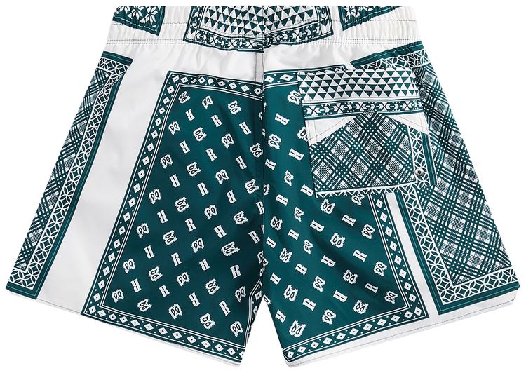 Rhude Card Print Swim Trunks GreenWhite
