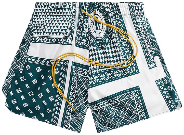 Rhude Card Print Swim Trunks GreenWhite
