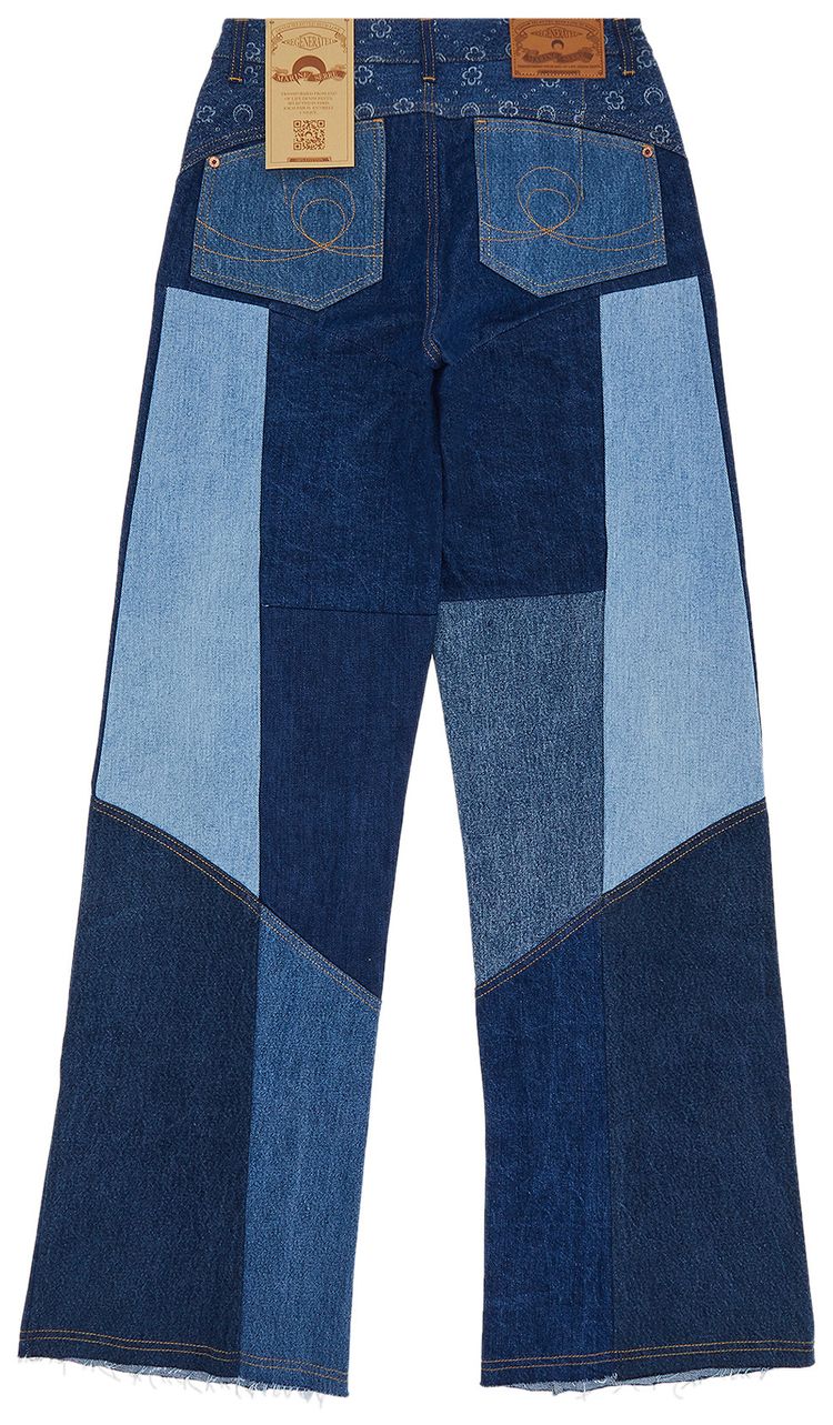 Marine Serre Regenerated Denim Moonogram Wide Leg Trousers Medium Dark Blue Moonogram