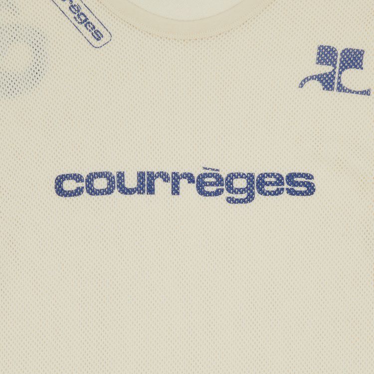 Courreges Mesh Long Sleeve Shell T Shirt NaturalVintage Blue