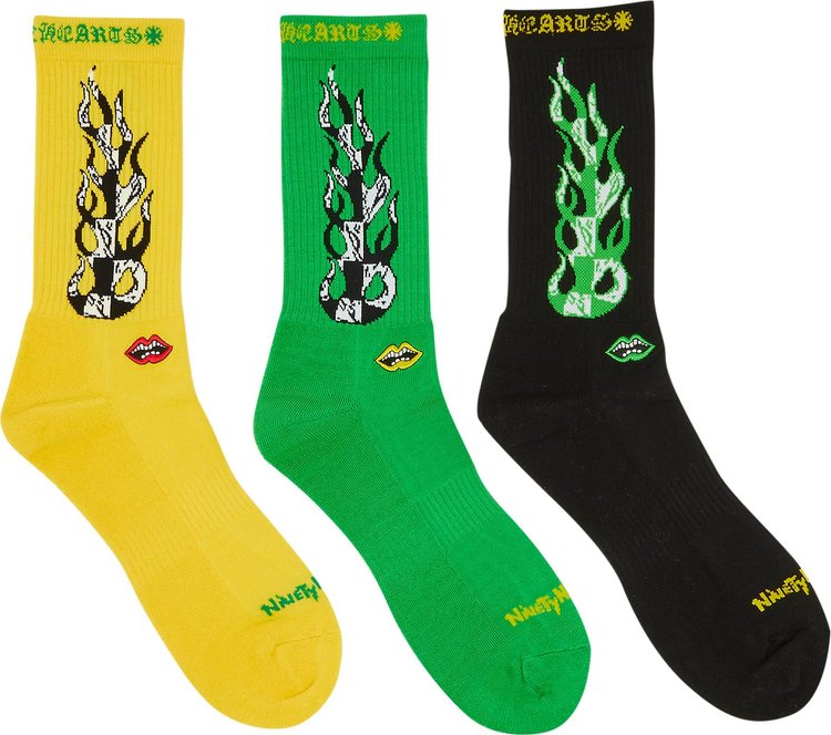 Chrome Hearts x Matty Boy Flame Socks GreenYellowBlack