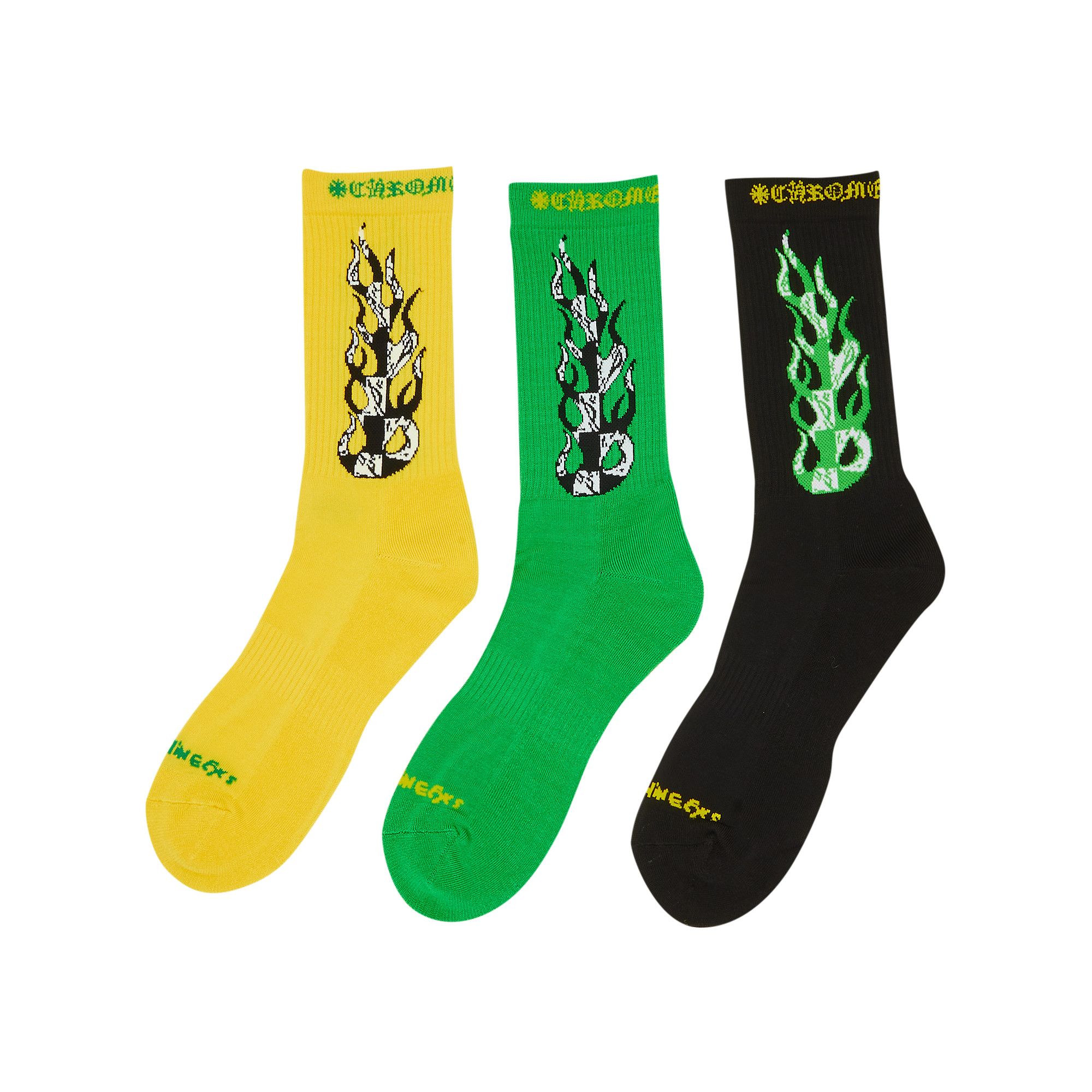 靴下・ソックス Chrome Hearts x Matty Boy Flame Socks 'Green/Yellow/Black' Buy Chrome Hearts x Matty Boy Flame Socks 'Green/Yellow