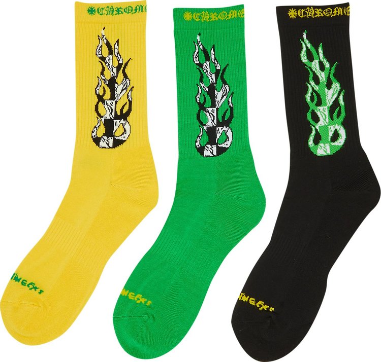 Chrome Hearts x Matty Boy Flame Socks GreenYellowBlack